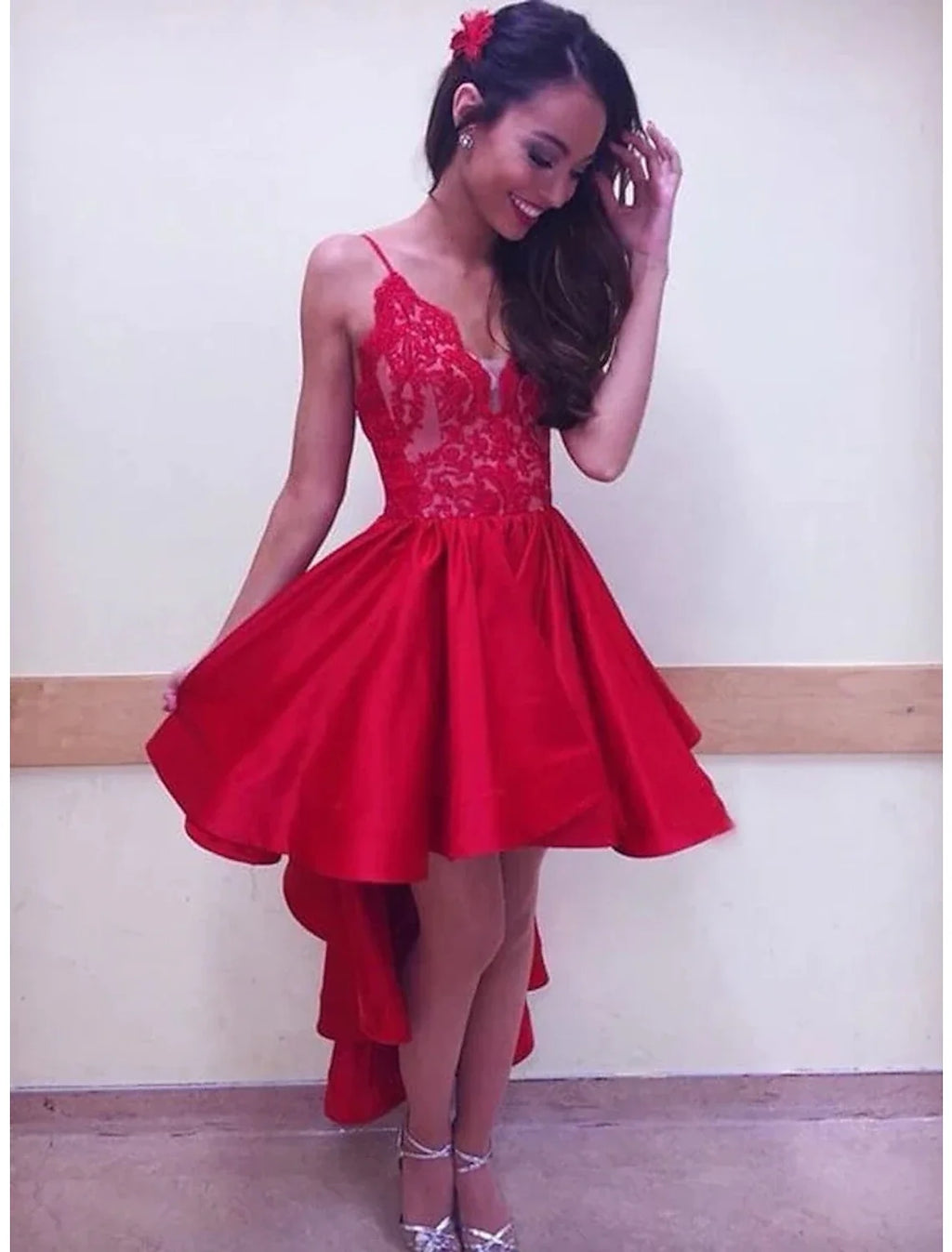 A-Line V-Neck Satin Sleeveless Pleated Prom Dress - Chloe Dress