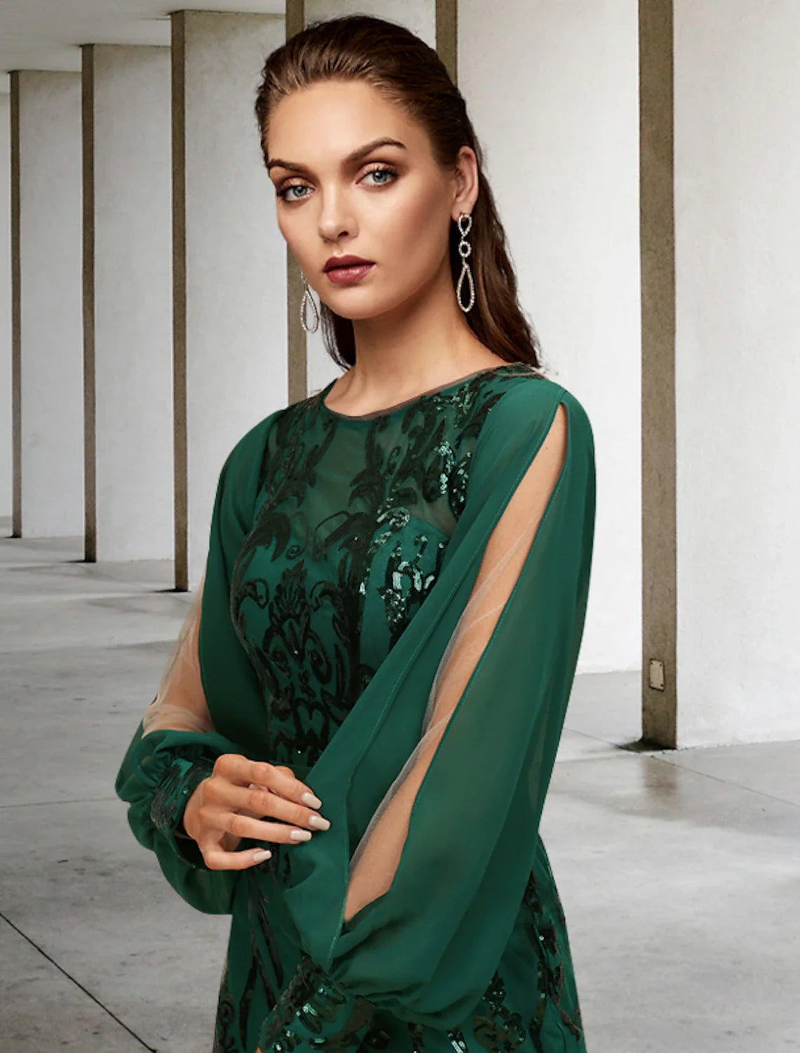 Mermaid Chiffon Long Sleeve Train Wedding Dress - Chloe Dress