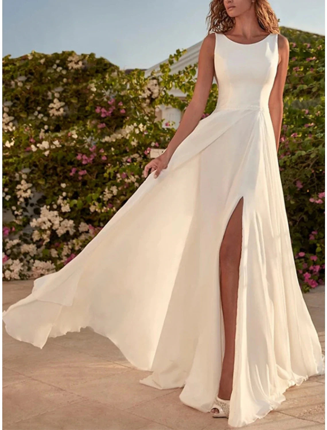 A-Line Chiffon Sleeveless Floor-Length Wedding Gown - Chloe Dress