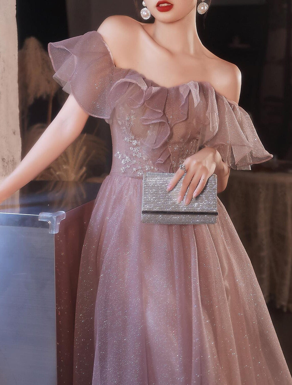 A-Line Off-Shoulder Lace Short Sleeve Applique Floor-Length Evening Dress - Chloe Dress
