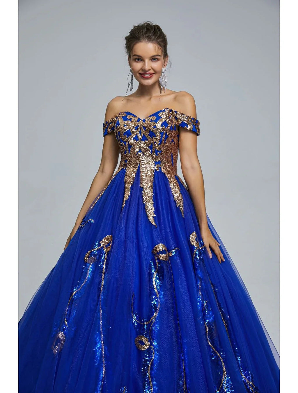 Ball Gown Off-Shoulder Tulle Sleeveless Floor-Length Prom Gown - Chloe Dress
