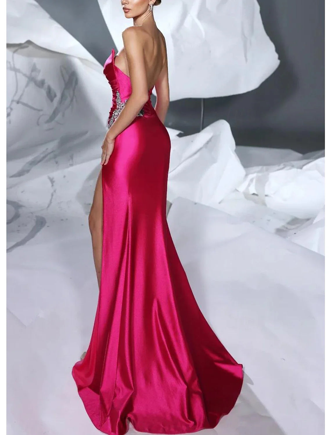 A-Line Strapless Satin Sleeveless Floor-Length Prom Dress - Chloe Dress