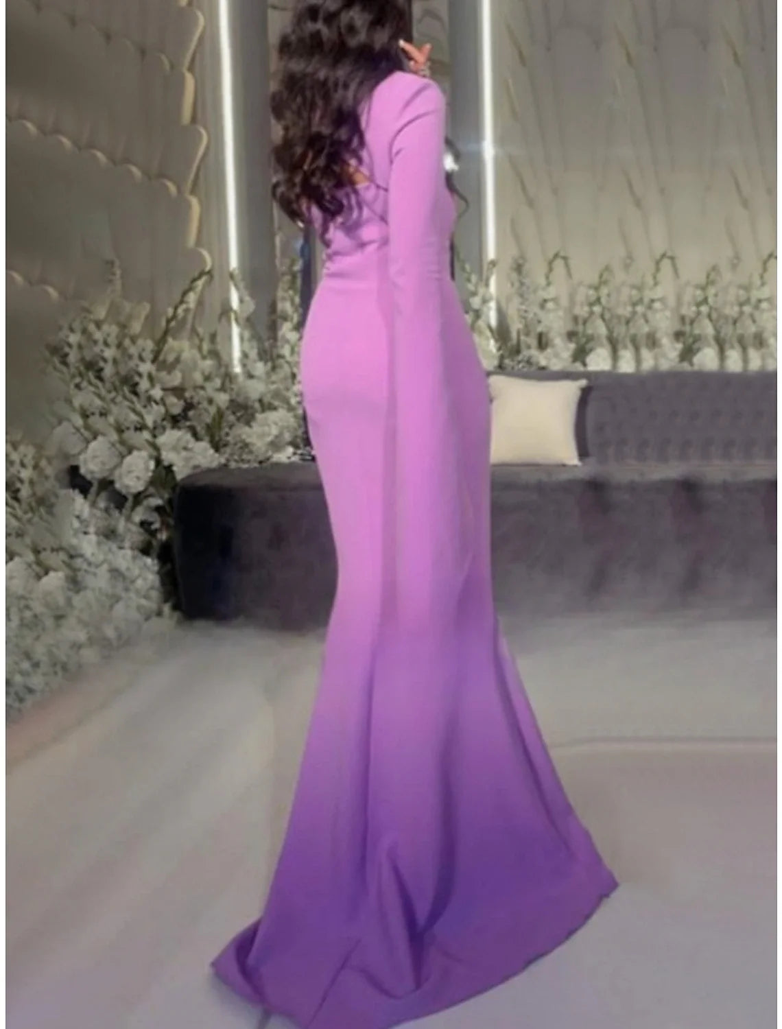 Sheath Halter Long Sleeve Pleated Evening Gown - Chloe Dress