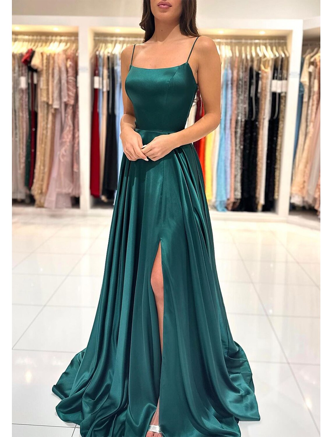 Green A-Line Sweetheart Silk Sleeveless Backless Pleated Floor-Length Prom Dress - Chloe Dress