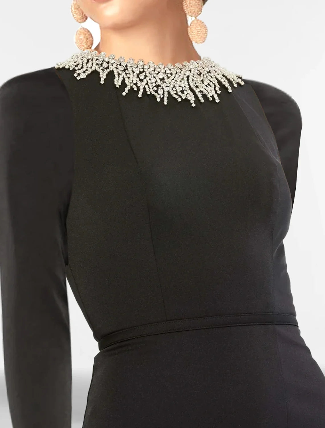 Black Mermaid Long Sleeve High Slit Floor-Length Evening Gown - Chloe Dress