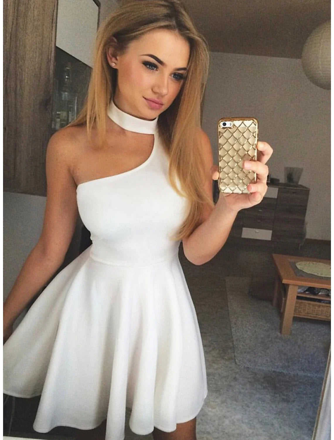 A-Line Halter Sleeveless Pleated Mini Cocktail Dress - Chloe Dress