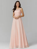 A-Line Illusion Chiffon Sleeveless Applique Floor-Length Prom Dress - Chloe Dress