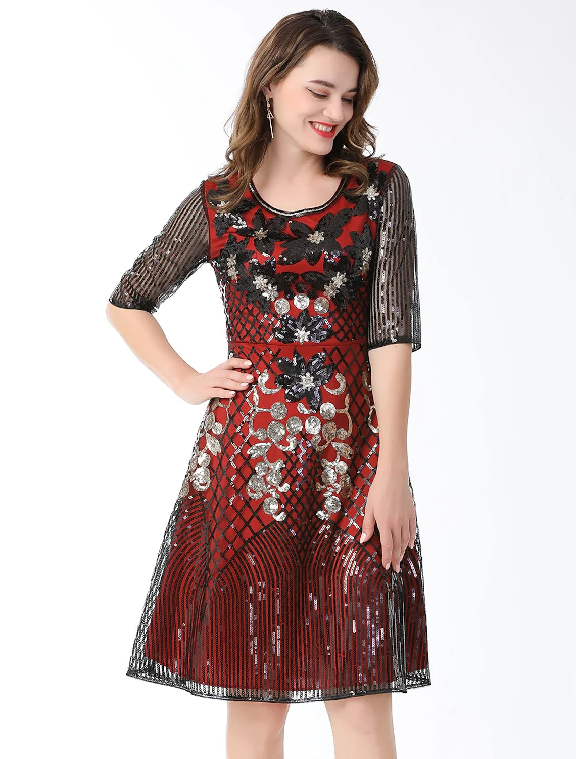 A-Line Sequin Knee-Length Cocktail Dress - Chloe Dress