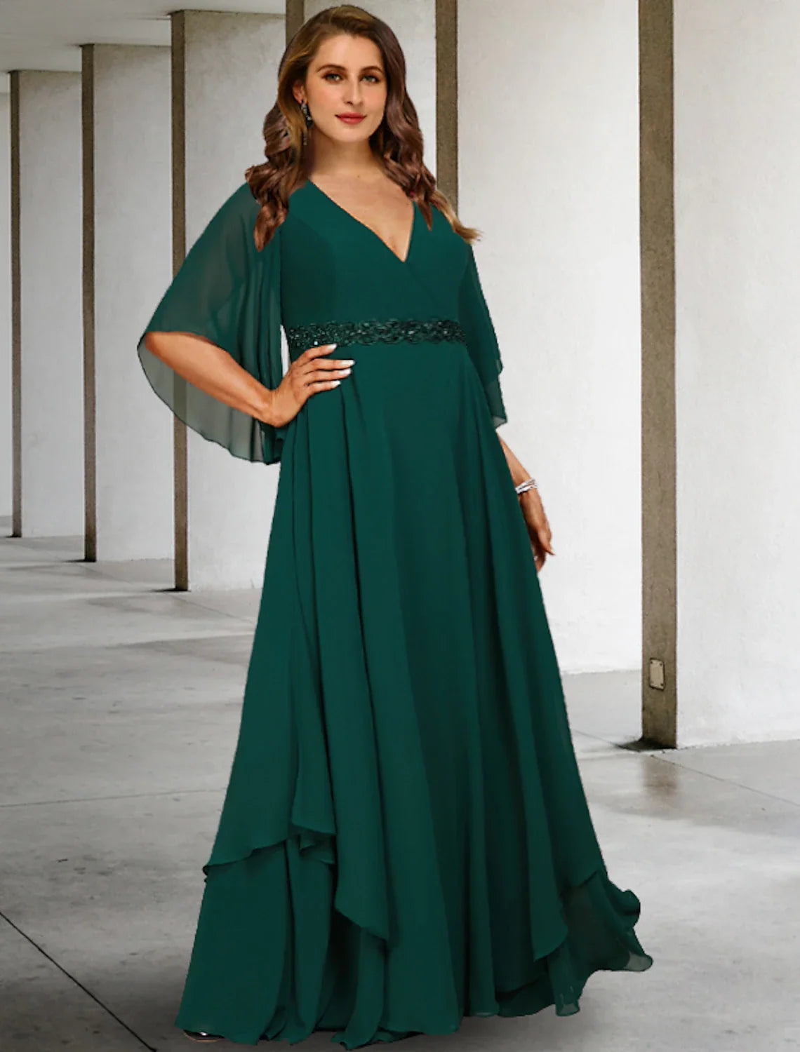 A-Line V-Neck Chiffon Ruffled Formal Dress - Chloe Dress