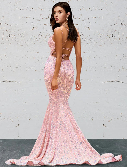 Mermaid Sweetheart Sequin Sleeveless Open Back Train Prom Dress - Chloe Dress