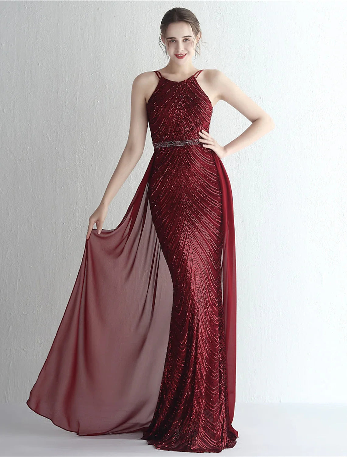 Mermaid Halter Chiffon Sleeveless Floor-Length Prom Dress - Chloe Dress