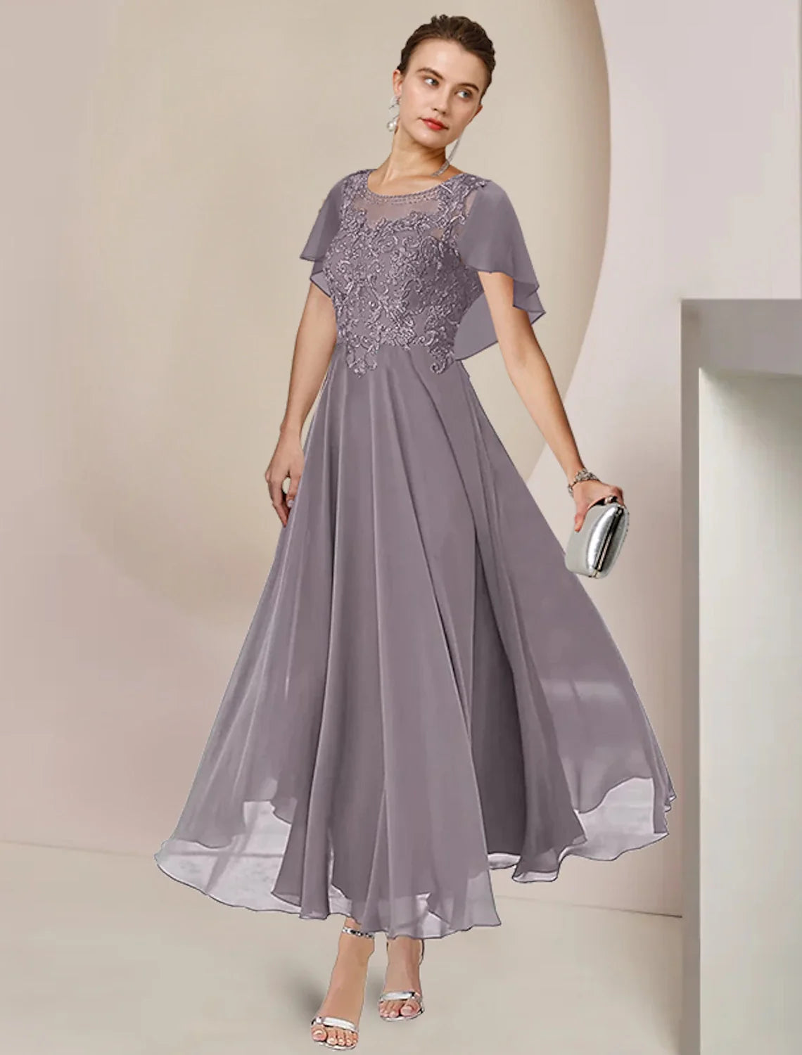 A-Line Chiffon Sleeveless Applique Tea-Length Dress - Chloe Dress