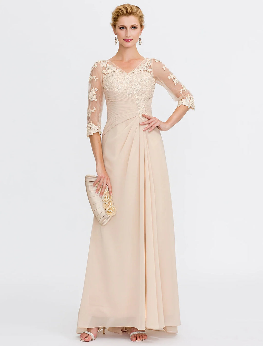 A-Line V-Neck Chiffon Applique Floor-Length Wedding Dress - Chloe Dress