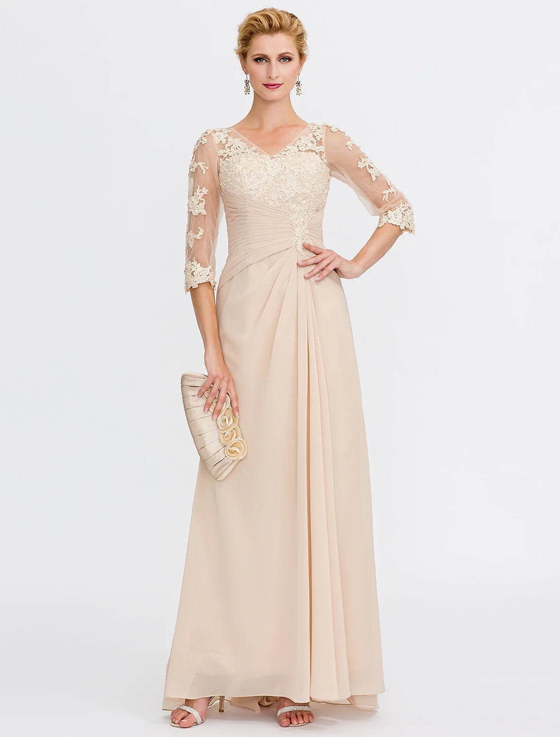 A-Line V-Neck Chiffon Applique Floor-Length Wedding Dress - Chloe Dress