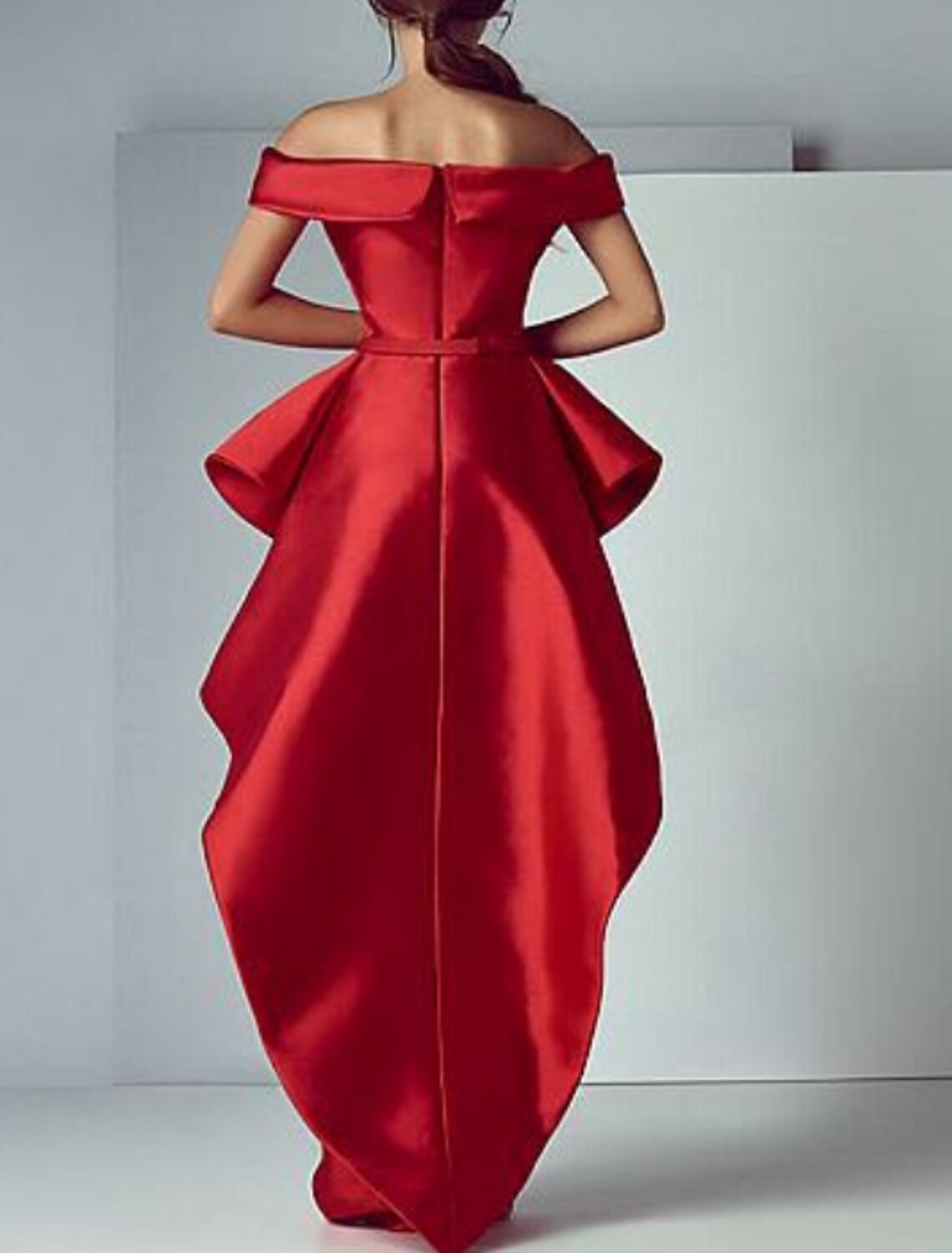 Sheath Off-Shoulder Satin Short Sleeve Ruffled Floor-Length Evening Dress - Chloe Dress