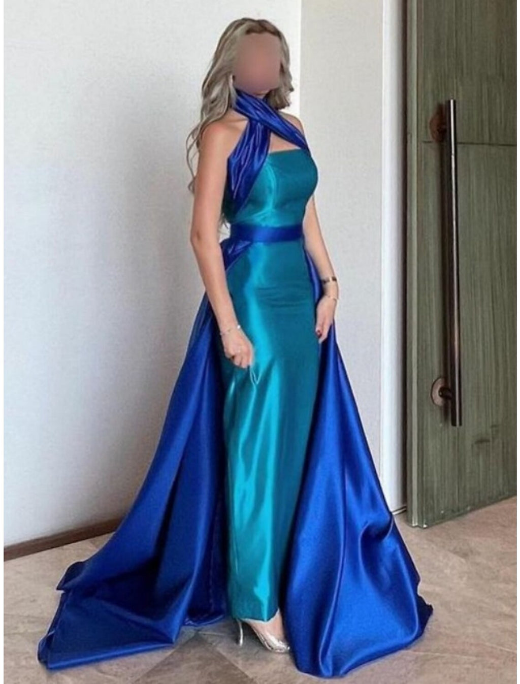 A-Line Halter Satin Sleeveless Pleated Evening Gown - Chloe Dress