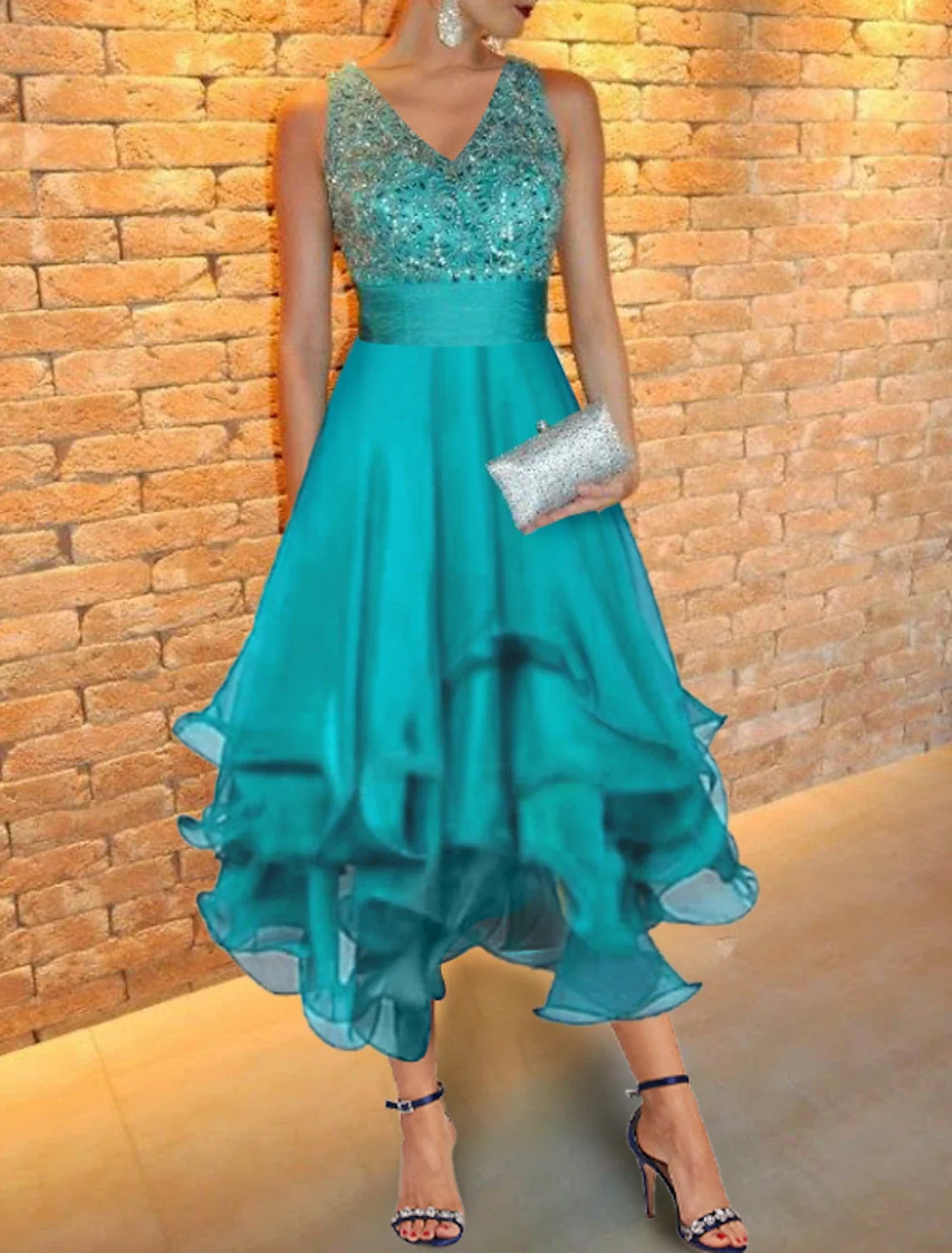 A-Line Sweetheart Chiffon Sleeveless Rhinestone Floor-Length Cocktail Dress - Chloe Dress