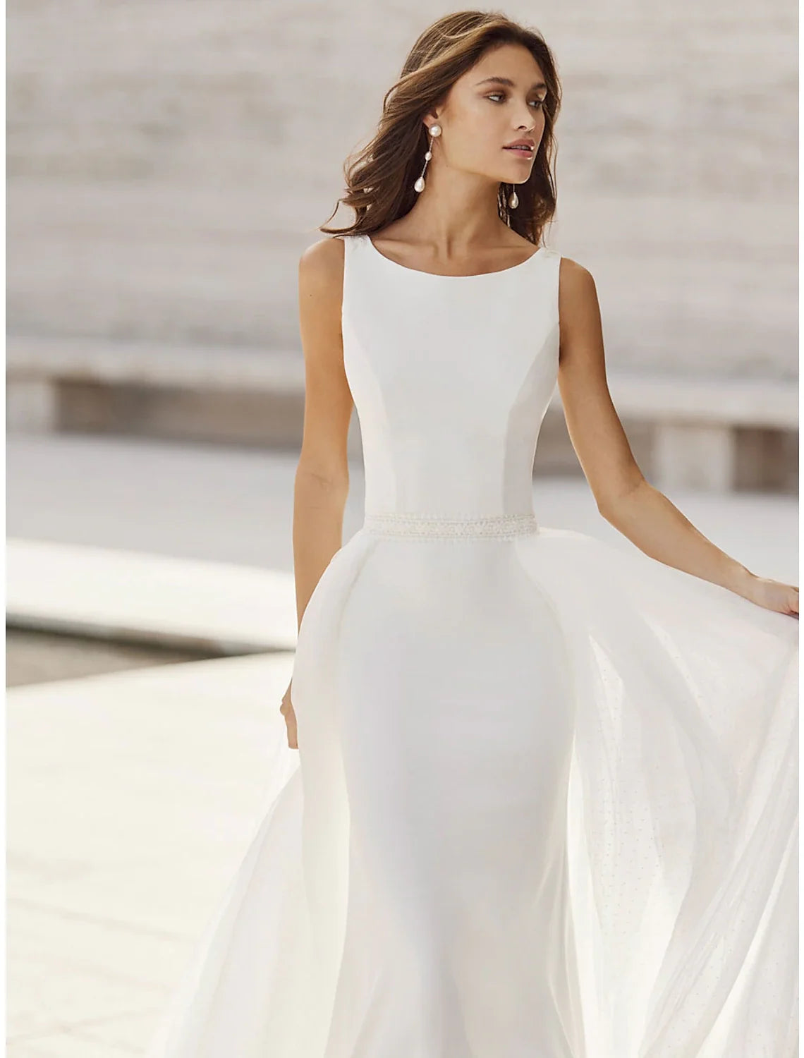 Mermaid Satin Sleeveless Open Back Train Wedding Gown - Chloe Dress