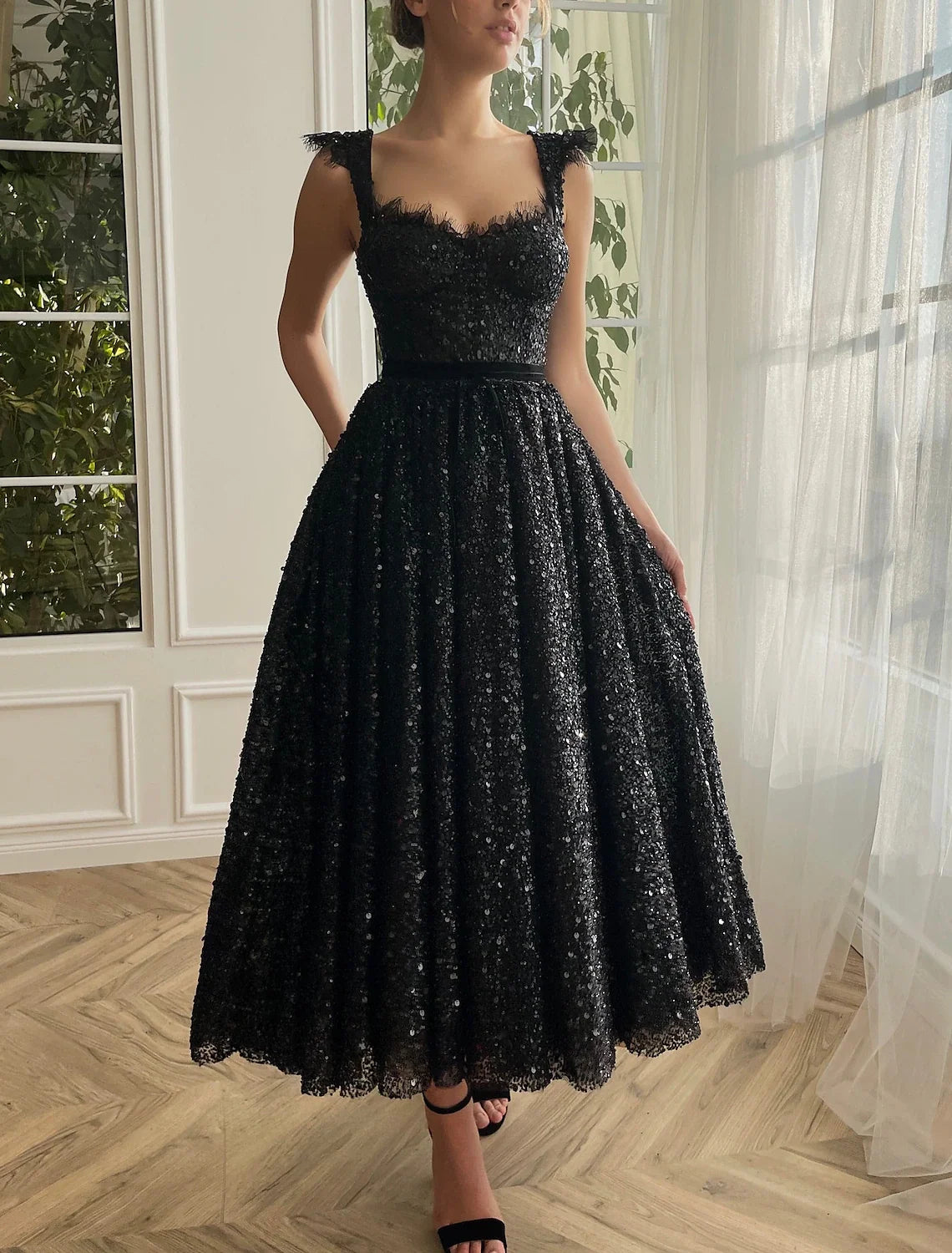 Black A-Line Strapless Lace Sleeveless Ankle-Length Prom Dress - Chloe Dress