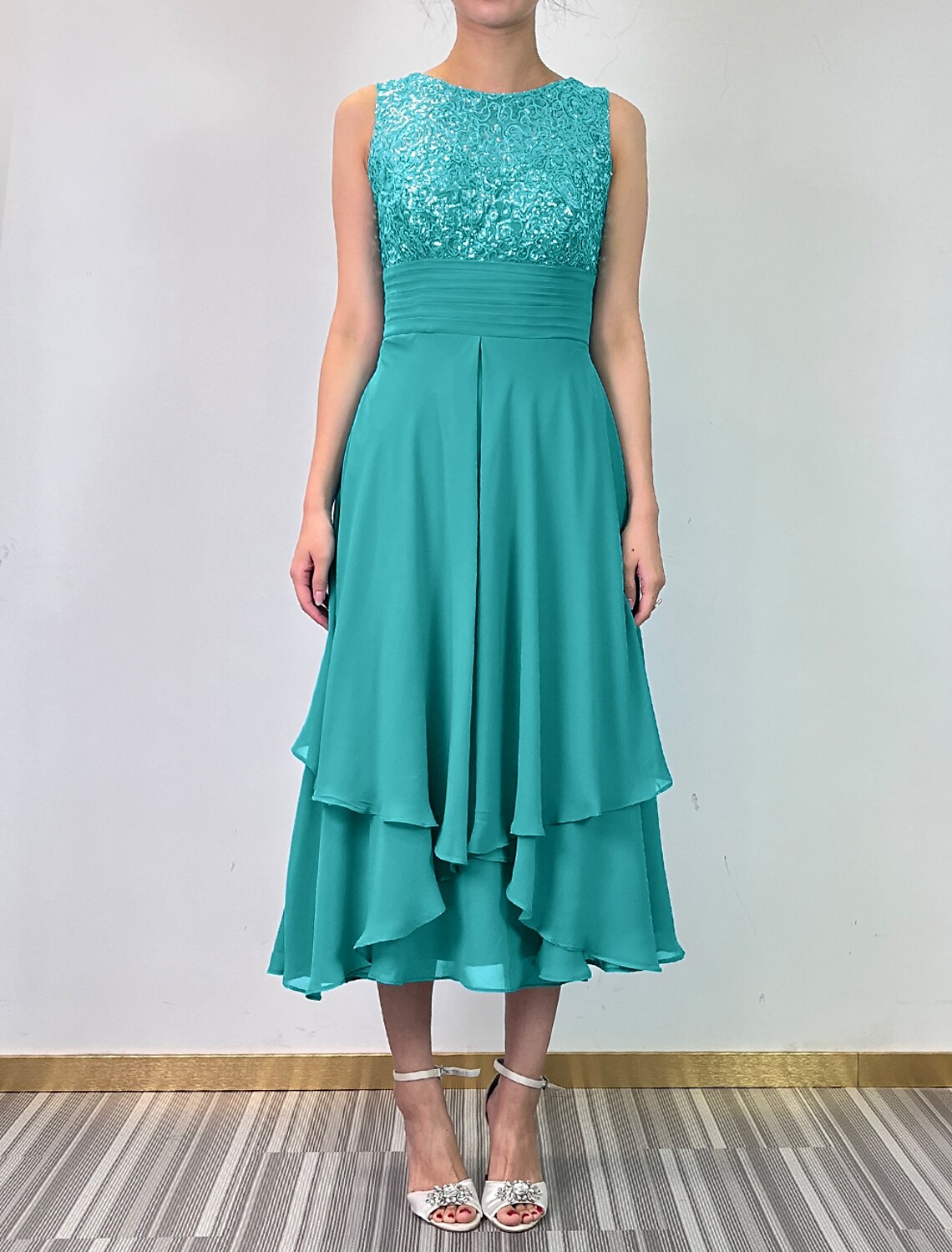 A-Line Chiffon Sleeveless Tiered Ankle-Length Wedding Dress - Chloe Dress