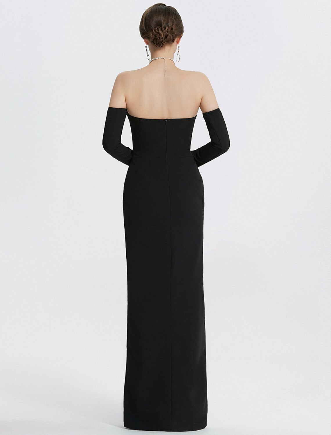 Black Mermaid Strapless Long Sleeve High Slit Floor-Length Evening Gown - Chloe Dress