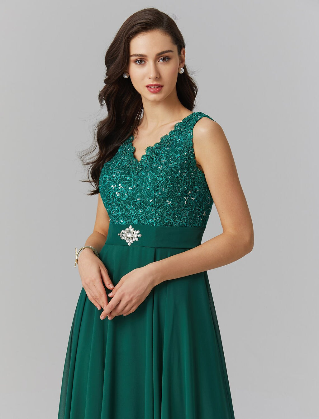 A-Line V-Neck Chiffon Sleeveless Floor-Length Evening Dress - Chloe Dress