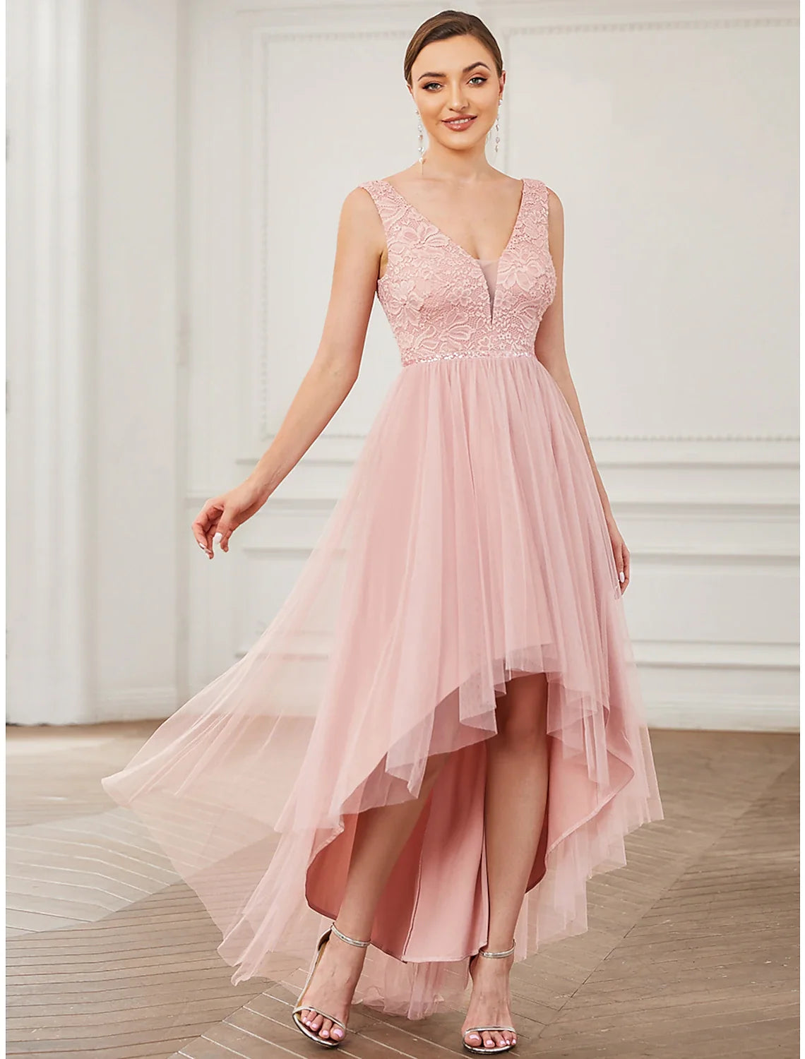 A-Line V-Neck Tulle Sleeveless Mini Wedding Dress - Chloe Dress