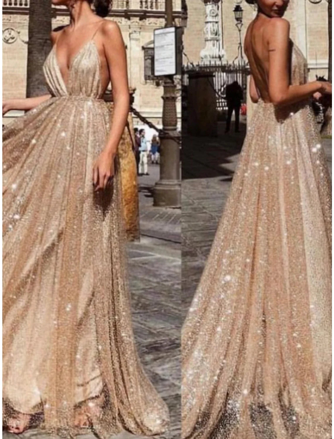 Green A-Line Spaghetti Strap Sequin Sleeveless Pleated Prom Dress - Chloe Dress