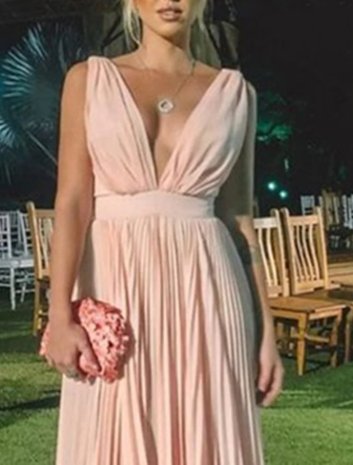A-Line V-Neck Chiffon Sleeveless Pleated Wedding Dress - Chloe Dress