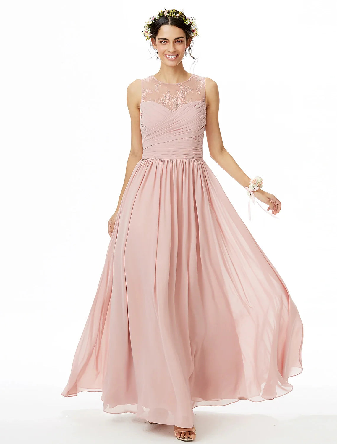 A-Line Chiffon Sleeveless Pleated Floor-Length Wedding Dress - Chloe Dress