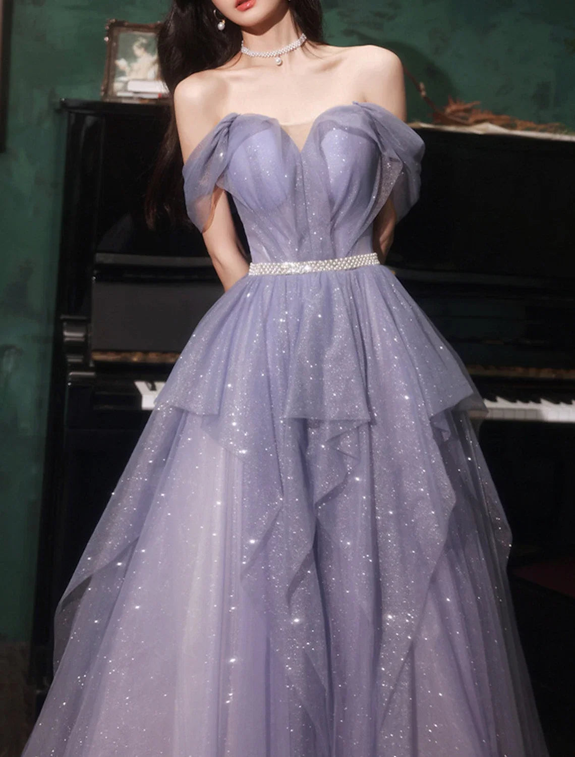 A-Line Off-Shoulder Tulle Sleeveless Floor-Length Prom Dress - Chloe Dress