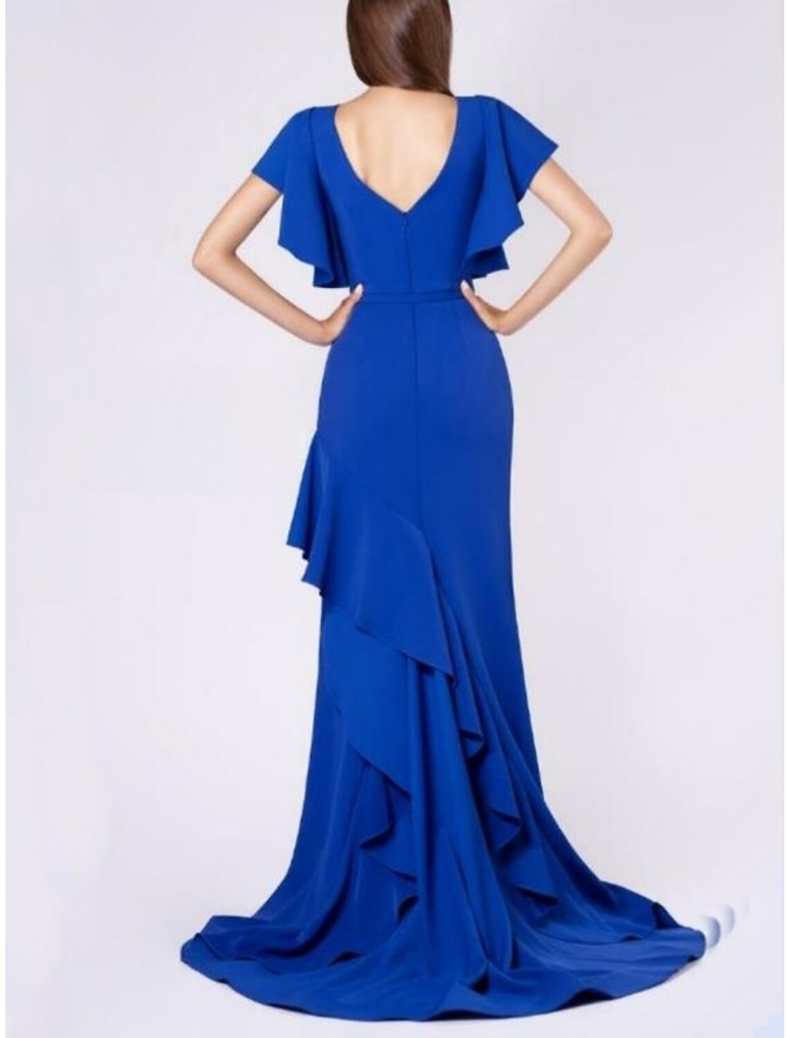 Mermaid V-Neck Short Sleeve Ruffled Mini Evening Gown - Chloe Dress