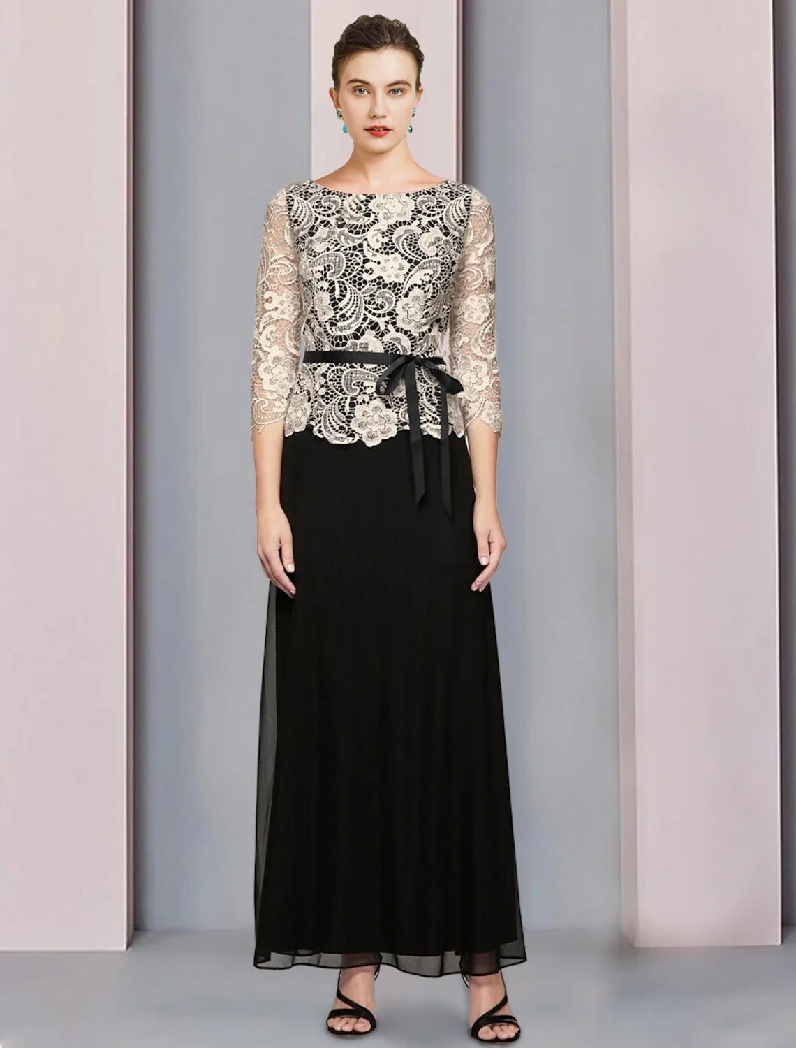 A-Line Chiffon Three-Quarter Sleeve Floor-Length Wedding Dress - Chloe Dress