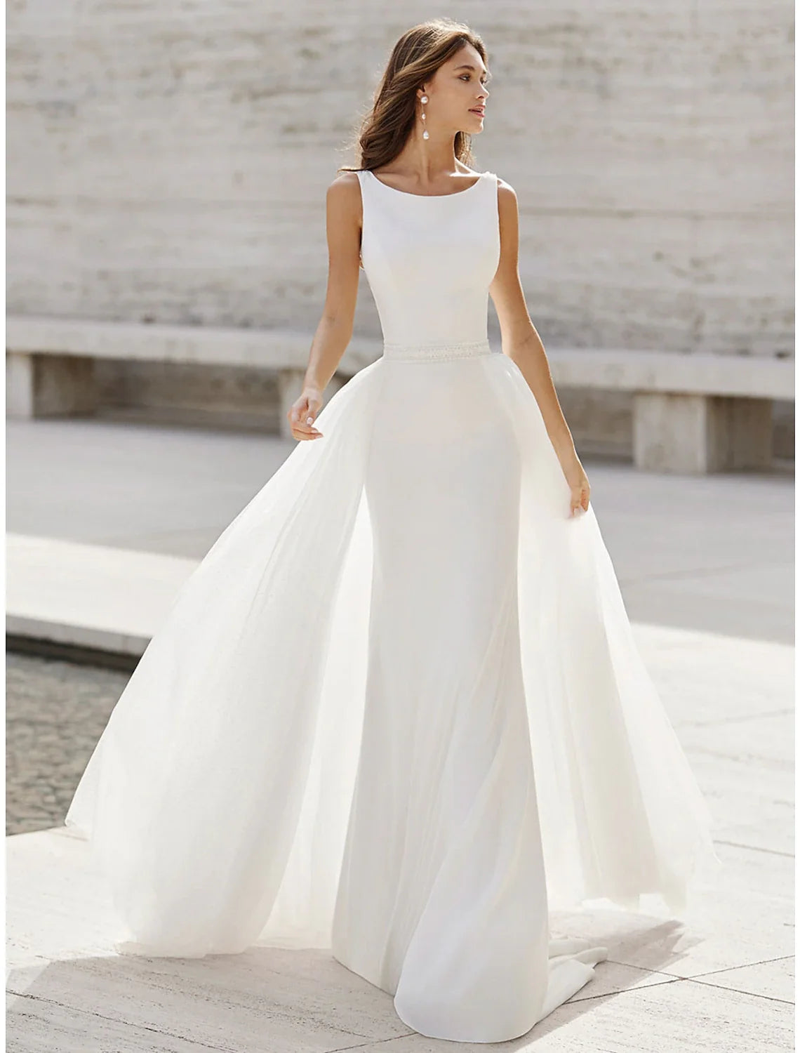 Mermaid Satin Sleeveless Open Back Train Wedding Gown - Chloe Dress