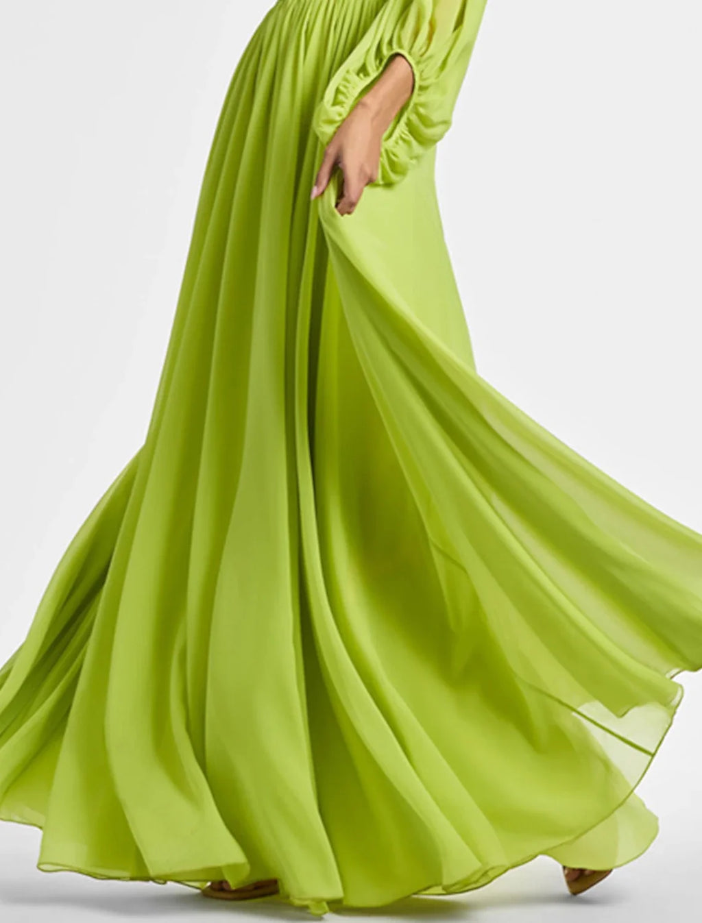 A-Line One-Shoulder Chiffon Long Sleeve Floor-Length Evening Gown - Chloe Dress