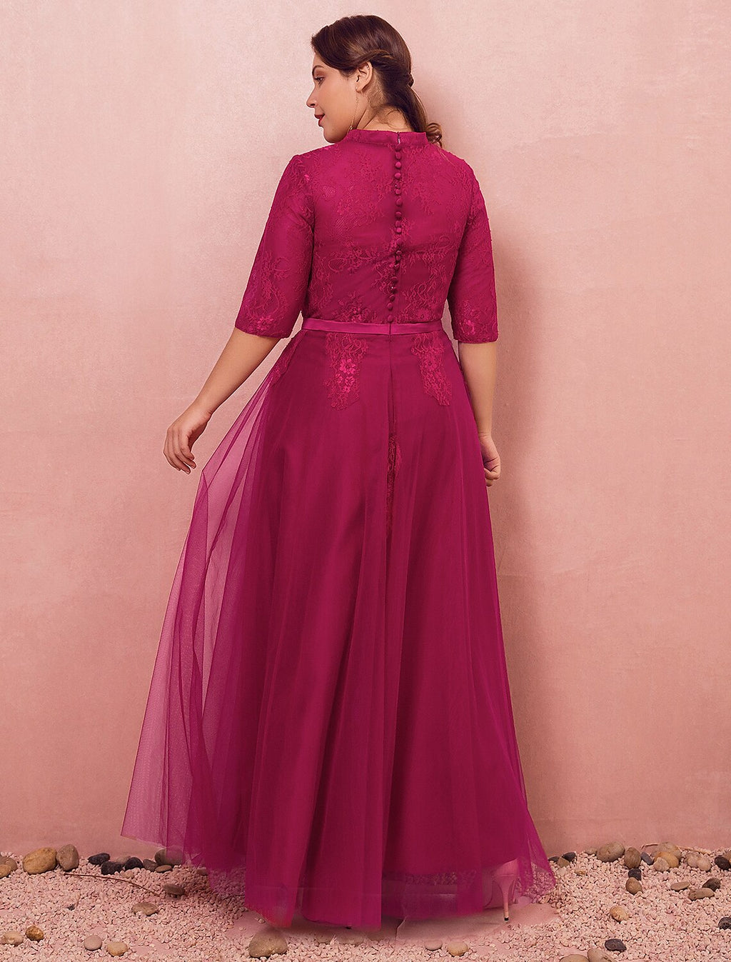A-Line High Neck Lace Button Back Floor-Length Evening Dress - Chloe Dress
