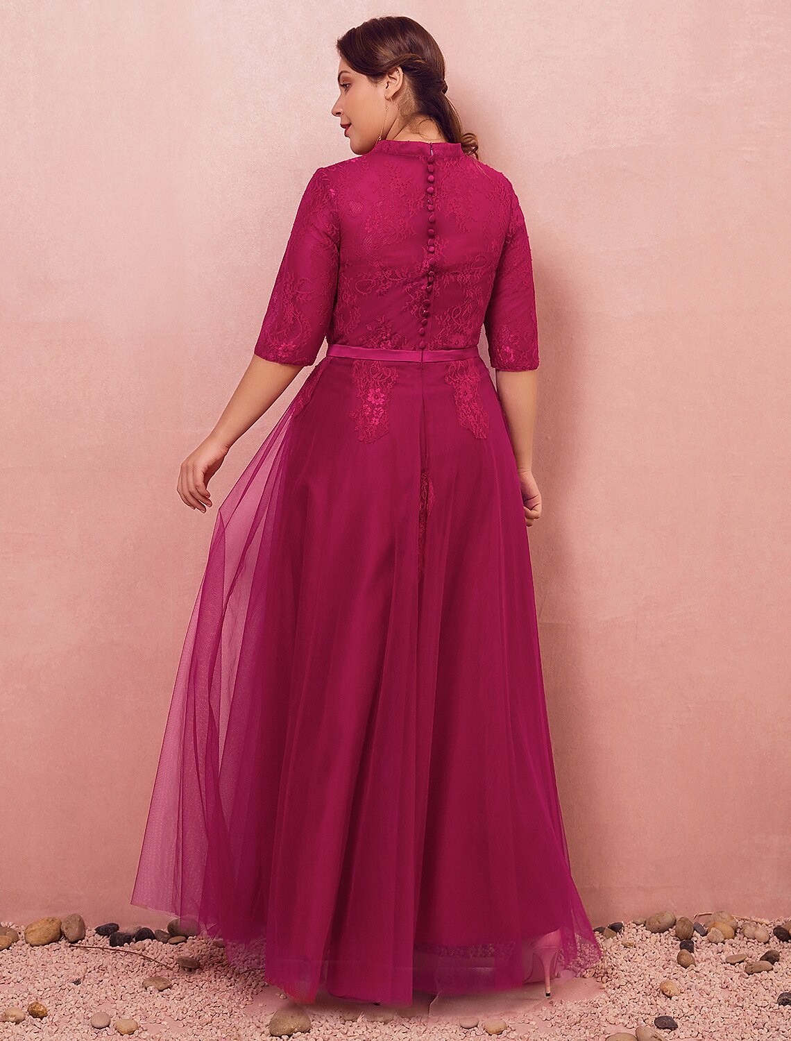 A-Line High Neck Lace Button Back Floor-Length Evening Dress - Chloe Dress