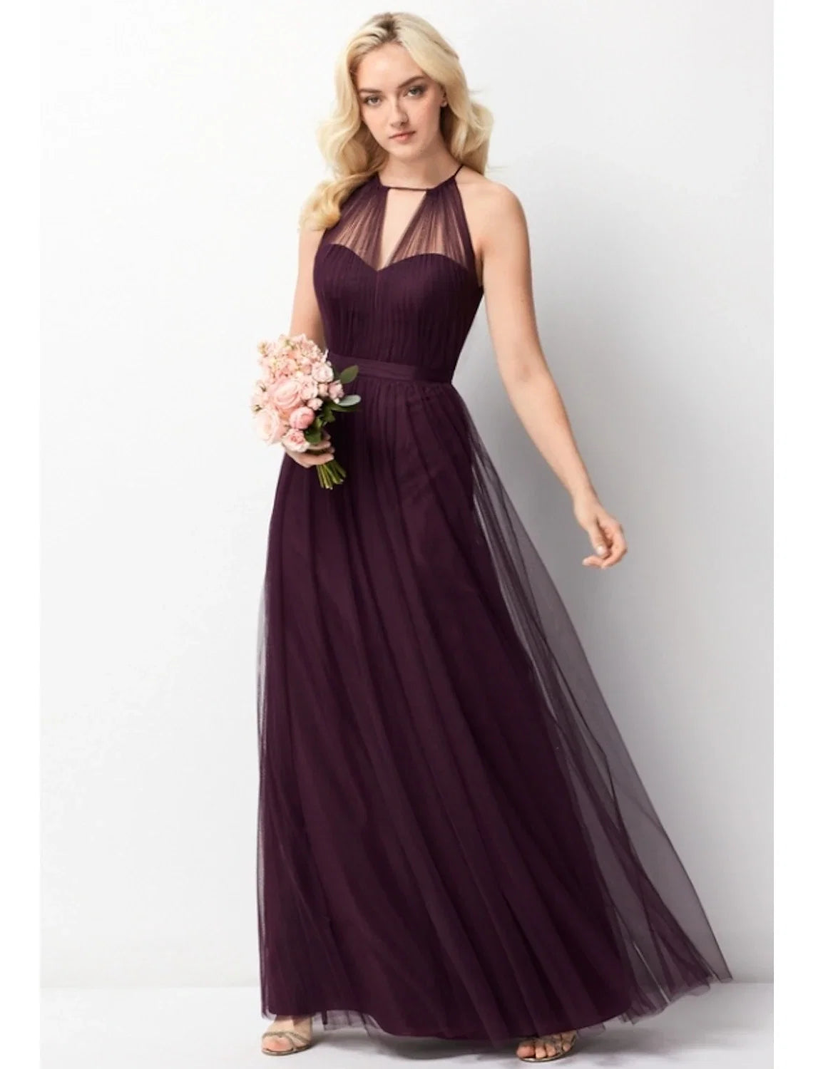 A-Line Halter Chiffon Sleeveless Floor-Length Wedding Dress - Chloe Dress
