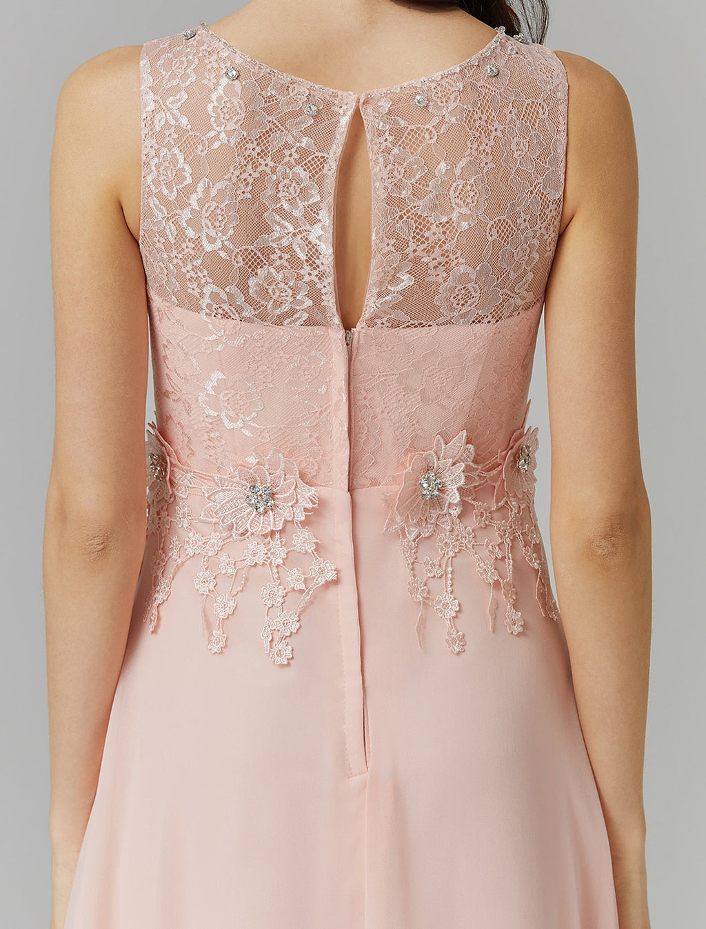 A-Line Illusion Chiffon Sleeveless Applique Floor-Length Prom Dress - Chloe Dress