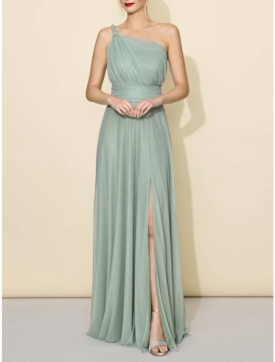 A-Line One-Shoulder Tulle Sleeveless Floor-Length Wedding Dress - Chloe Dress