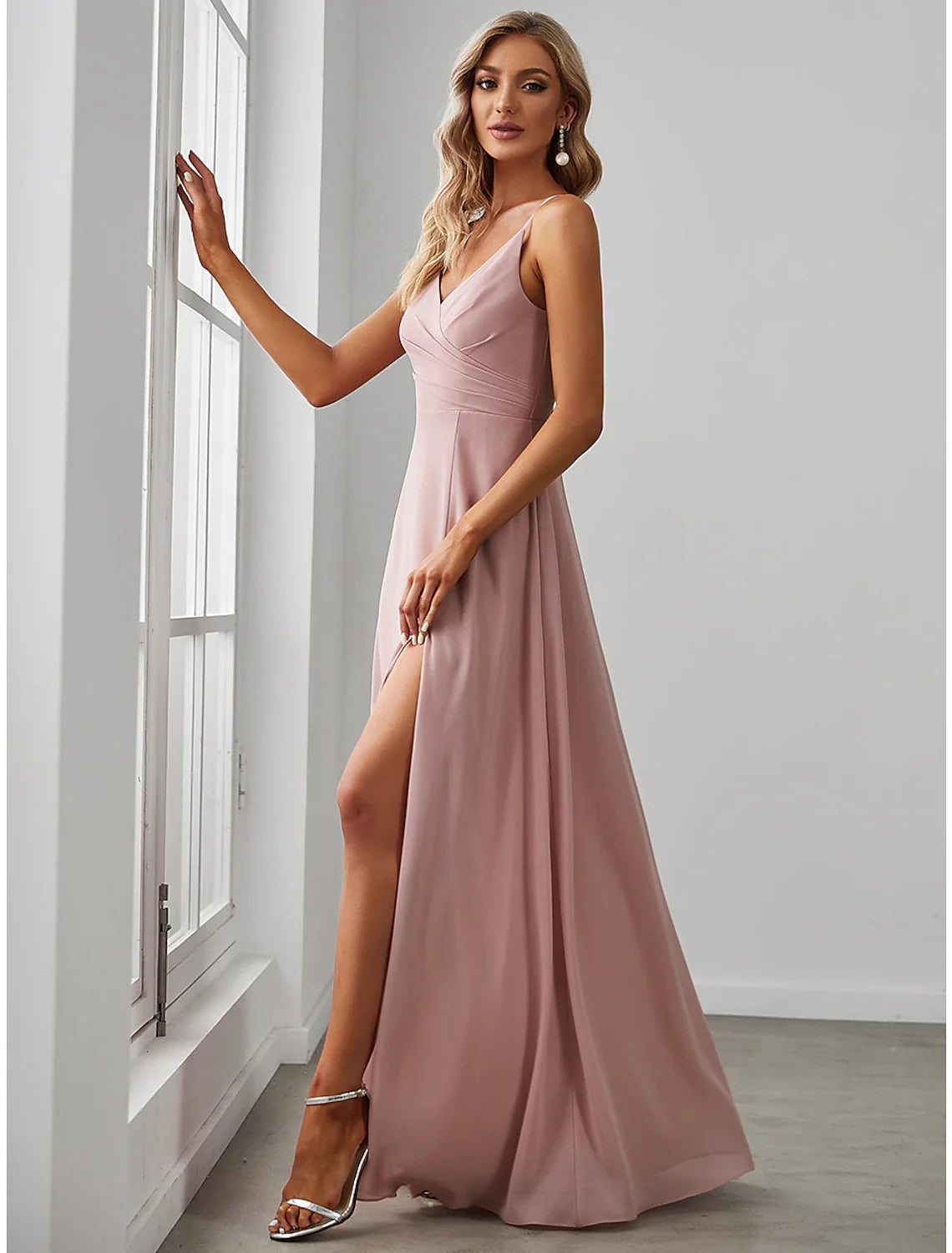 A-Line V-Neck Chiffon Sleeveless Floor-Length Wedding Dress - Chloe Dress