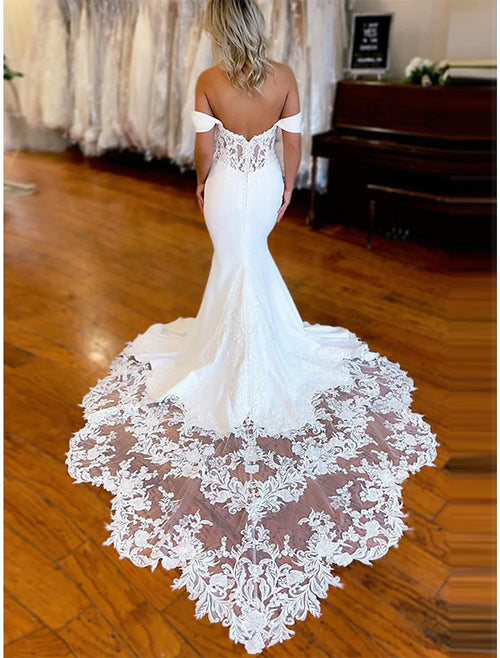 Mermaid Off-Shoulder Sleeveless Train Wedding Gown - Chloe Dress