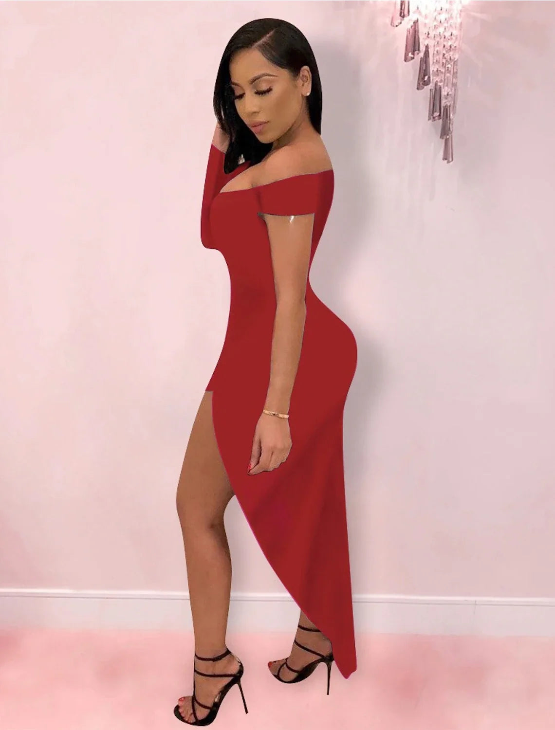 Bodycon V-Neck Long Sleeve High Slit Party Dress - Chloe Dress
