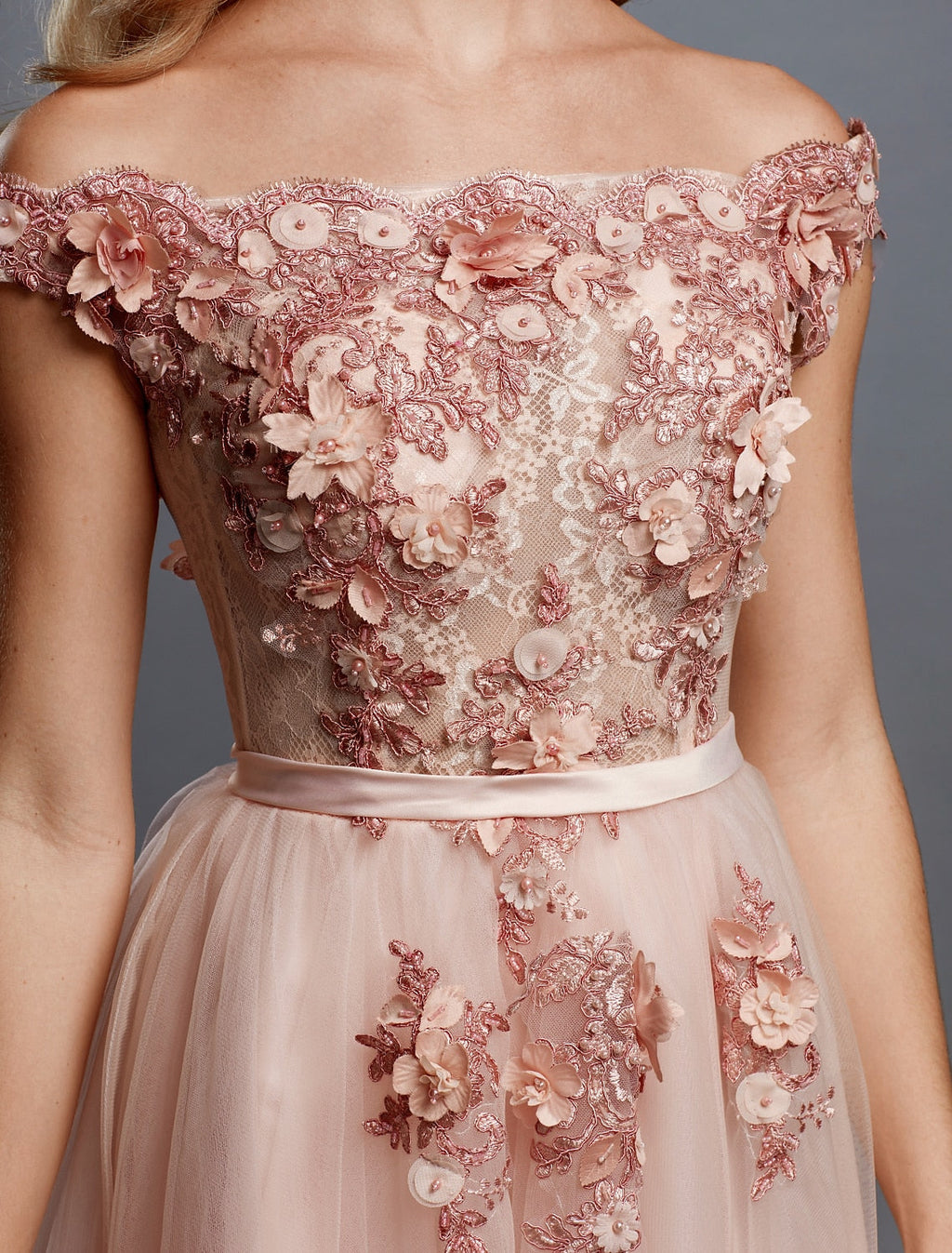 A-Line Off-Shoulder Tulle Sleeveless Train Prom Dress - Chloe Dress