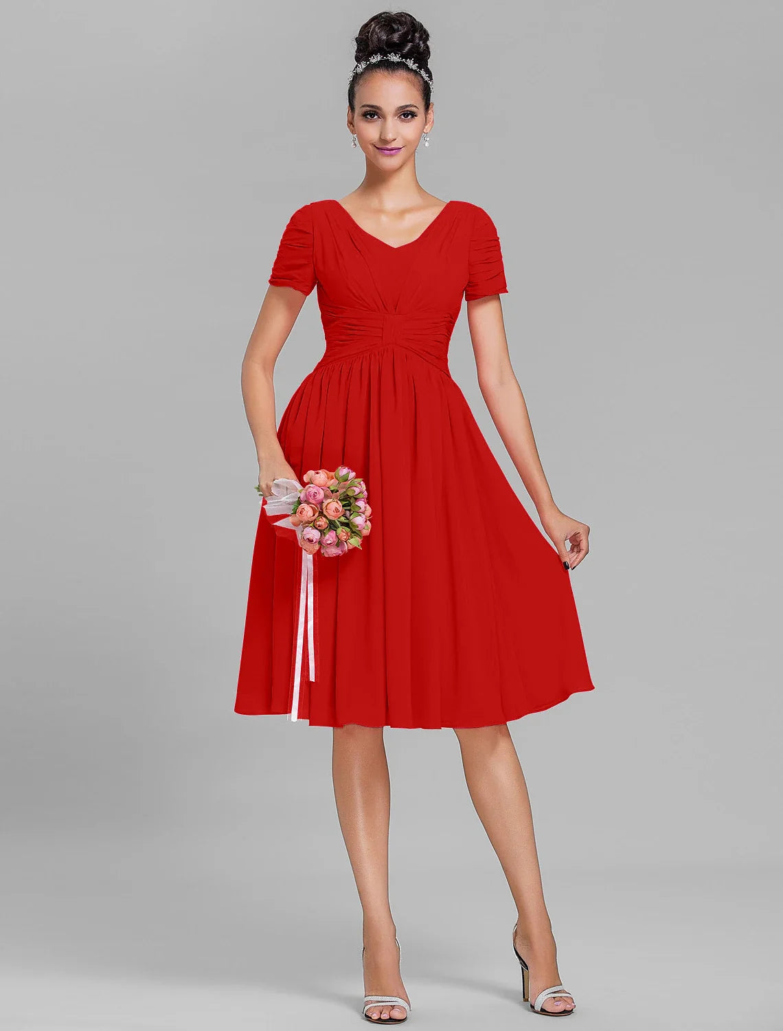 Sheath V-Neck Chiffon Short Sleeve Mini Wedding Dress - Chloe Dress