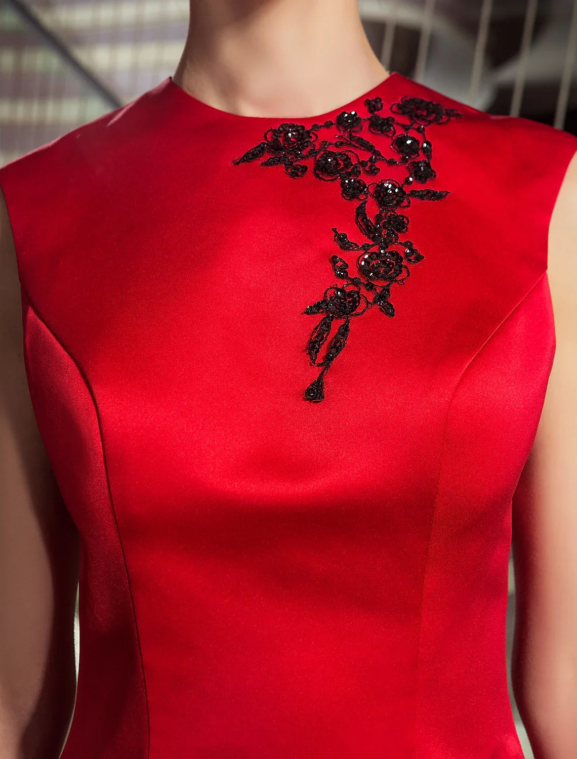 A-Line Satin Sleeveless Applique Knee-Length Homecoming Dress - Chloe Dress