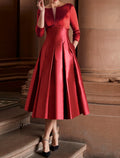 Green A-Line Satin Three-Quarter Sleeve Pleated Mini Wedding Dress - Chloe Dress