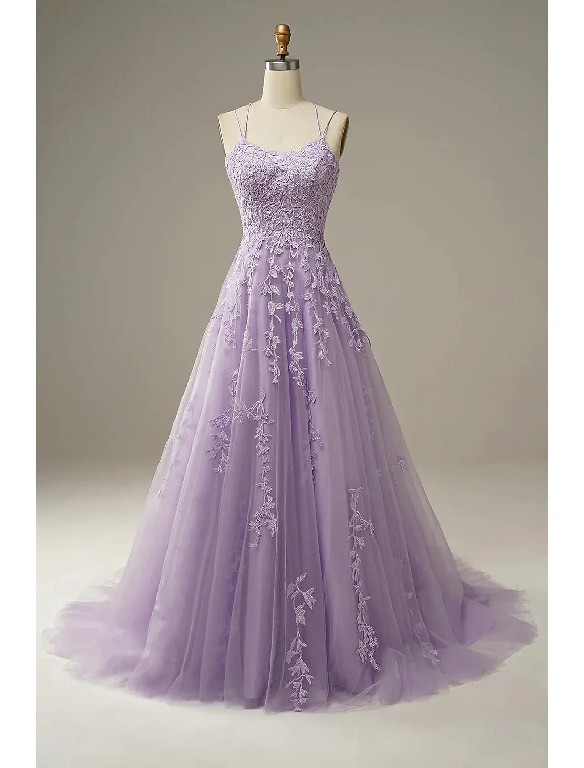 Sheath Spaghetti Strap Tulle Sleeveless Applique Floor-Length Prom Dress - Chloe Dress