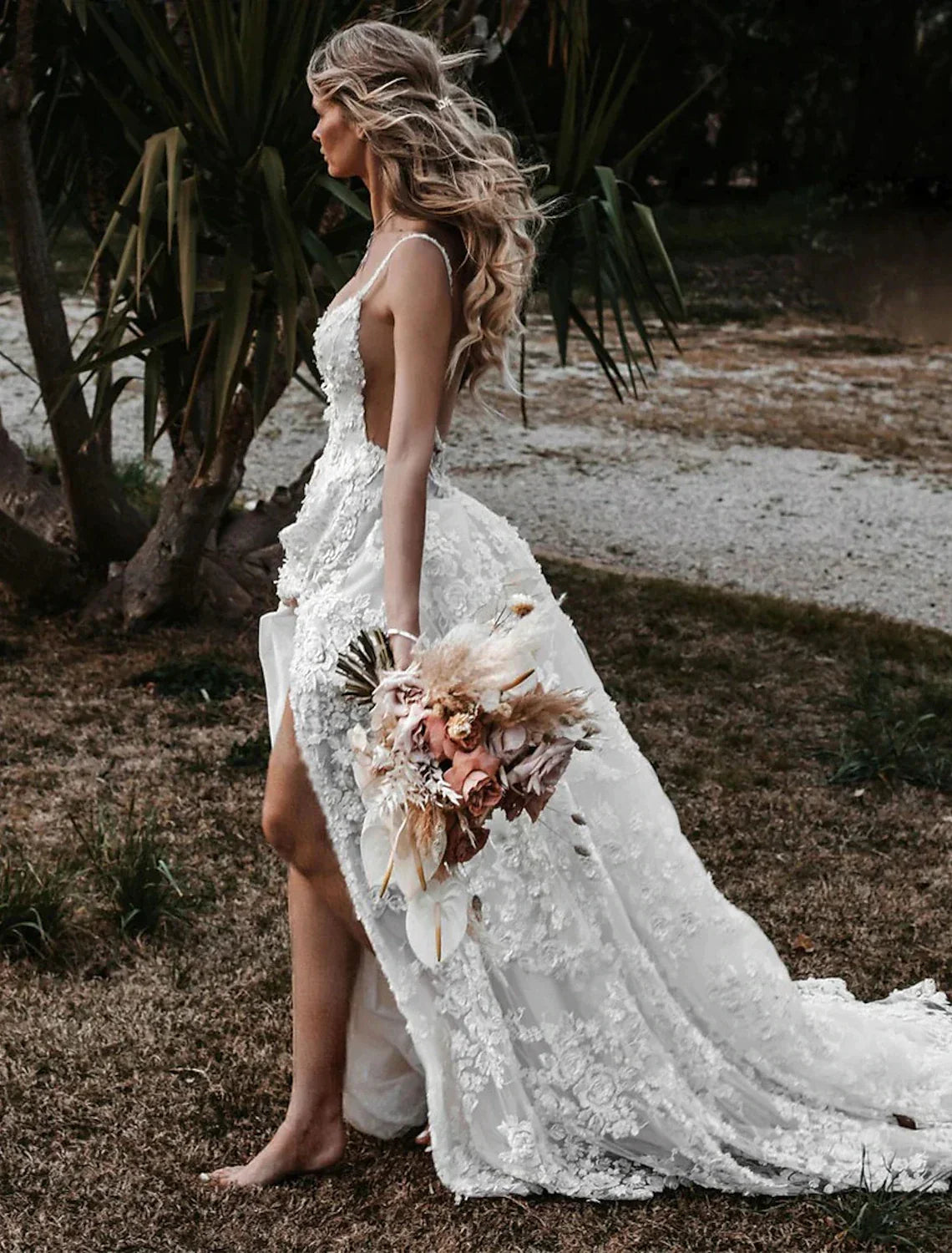 A-Line Sweetheart Lace Train Wedding Gown - Chloe Dress