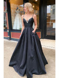 A-Line V-Neck Satin Sleeveless Open Back Pleated Floor-Length Prom Dress - Chloe Dress